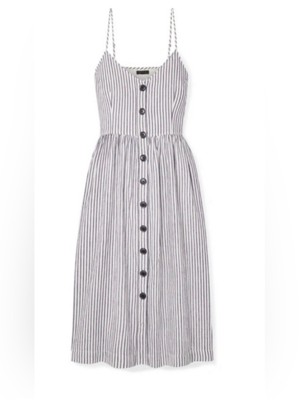 ATM Linen Blend Chalk Navy Striped Dress